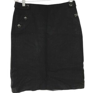 J. Crew Skirt Black Women's Sz‎ 0 Knee Length Wool Cashmere Button Accent Career